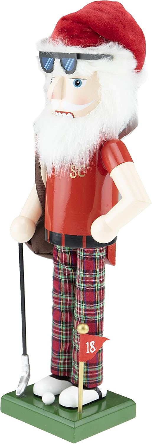 Clever Creations Golfing Santa 14 Inch Traditional Wooden Nutcracker, Festive Christmas Décor for Shelves and Tables