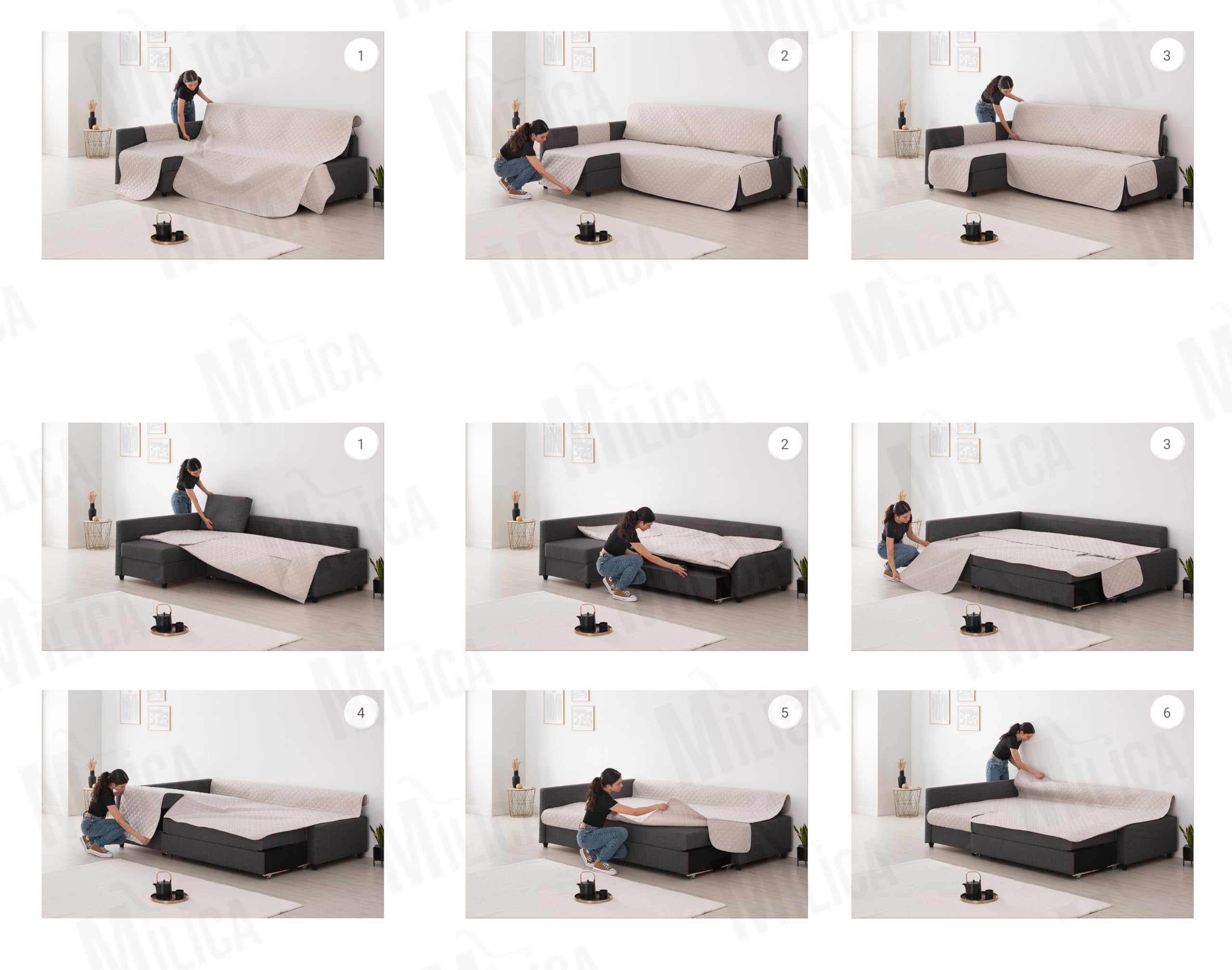 Milica Funda Acolchada Compatible con Sofa Cama Esquinero Friheten de IKEA | Protector Lavable y Elegante | Válido para Chaise Longue Izquierda o Derecha | Fabricado en España | Color: Gris