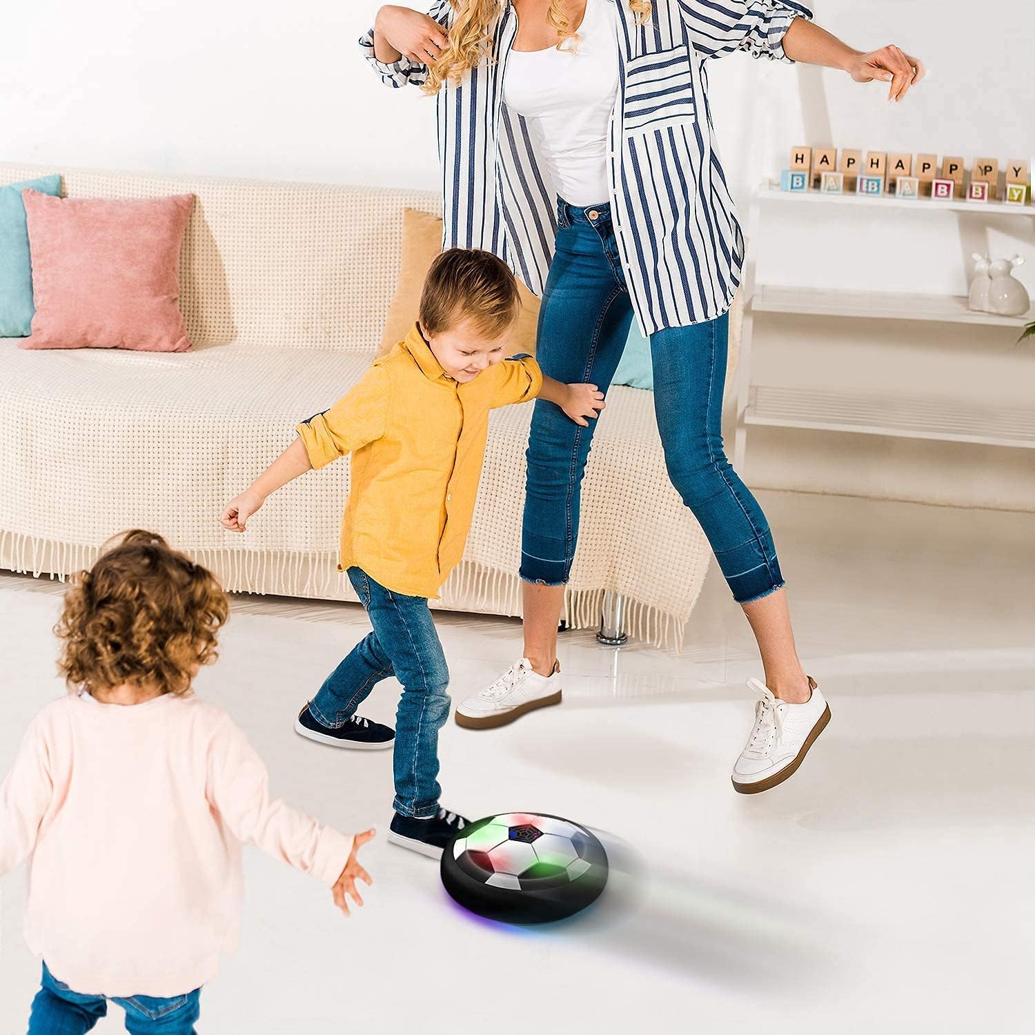 Hover Ball Air Power piłka nożna – 18 cm, unosząca się piłka nożna LED, interaktywna zabawka techniczna do użytku wewnątrz i na zewnątrz (światło RGB, certyfikat TÜV)
