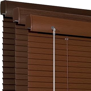 Boolegon Full Privacy L-Shaped Blades Faux Wood Blinds for Indoor Windows Aluminum Mini Blinds Room Darkening for Windows Horizontal Window Blinds for Home,Office,Cherrywood,Custom Size