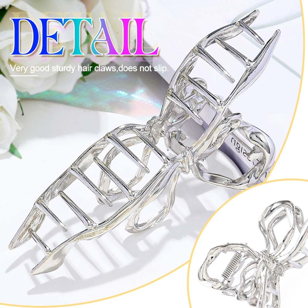 Reaky Bow Claw Clips Gold Metal Hair Clip Large Hair Claws Hair Accessories for Women, Gold,Silver - Image 4