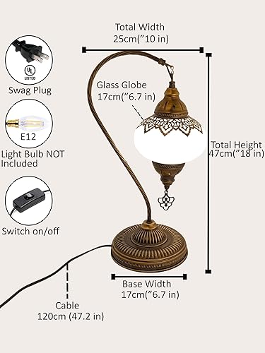 Miniatura 6 de Angora Hayden - Lámpara de mesa - Blanco cálido  100% hecha a mano en Turquía, vidrio, mediterráneo, bohemio, turco marroquí, lámparas de mesa de