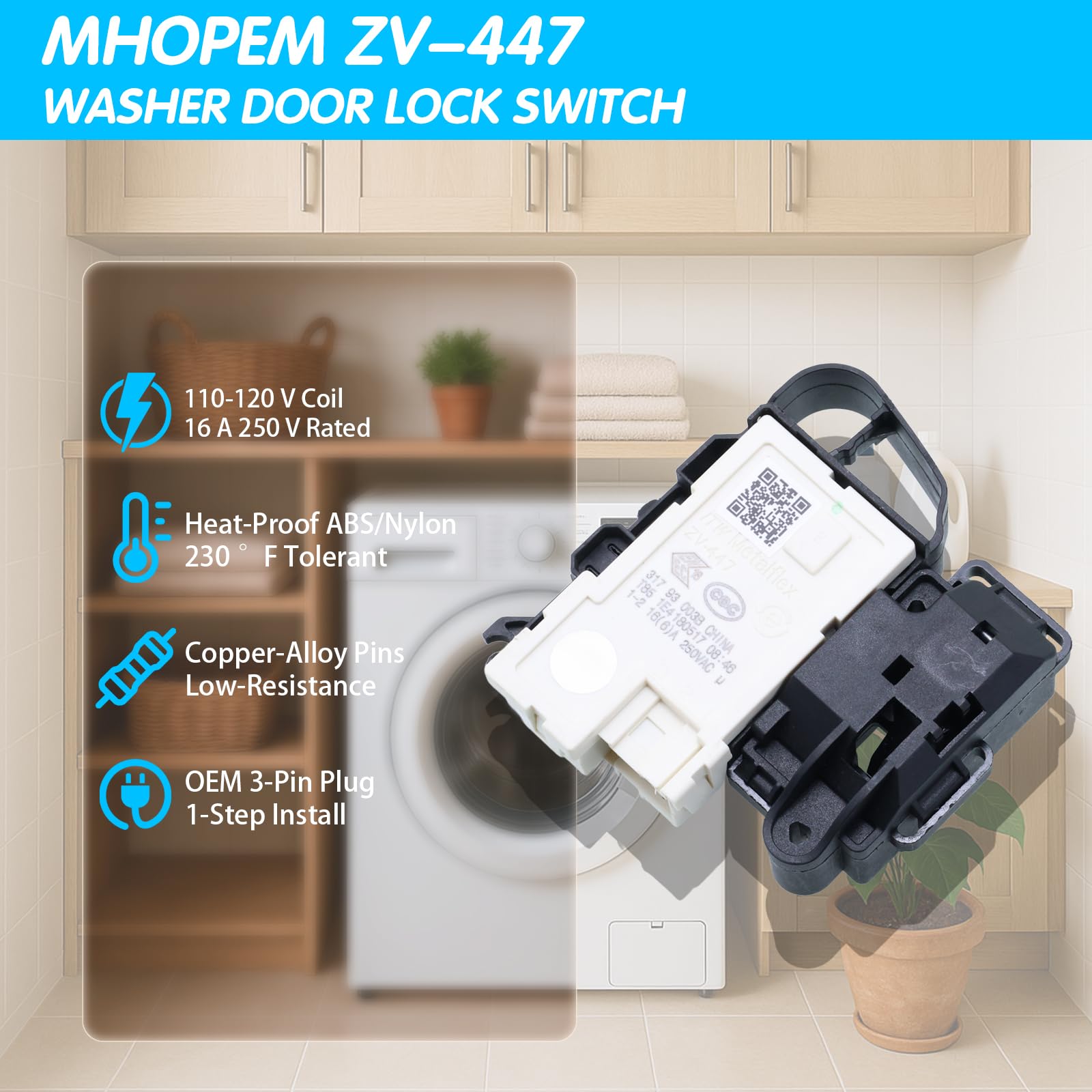 Amazon.com: ZV-447 110 VAC Washer Door Lock Assembly – Washing