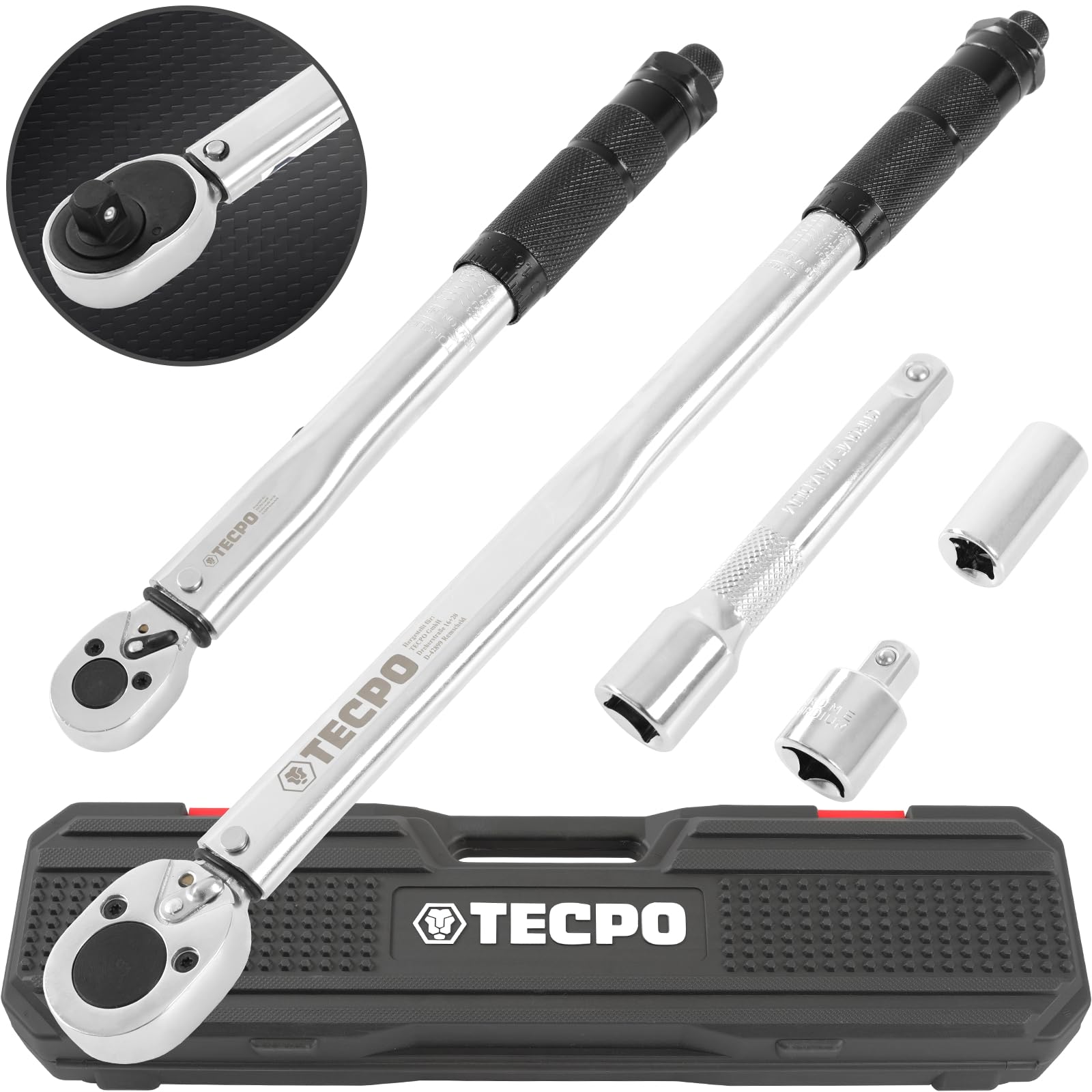 TECPO 2 llaves dinamométricas 1/2" 28-210 Nm + 1/4" 5-25 Nm herramienta de par