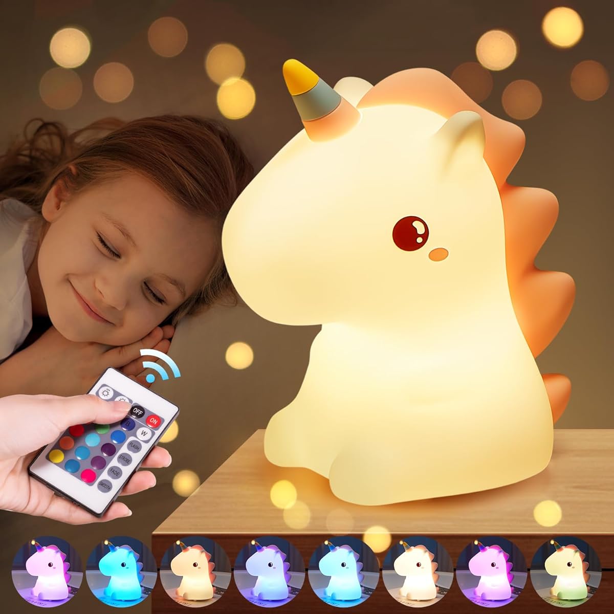 One Fire Unicorn Night Light for Kids,【Cute Gifts&Remote】 16 Colors Cute Night Light,5 Lightness & Last 10H Nightlight for Kids Room,Soft Lamp
