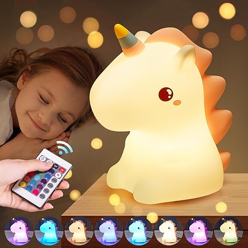 One Fire Luz nocturna de unicornio para niños, bonitos regalos y control remoto luz nocturna de 16 colores, 5 ligerezas y última luz nocturna de 10