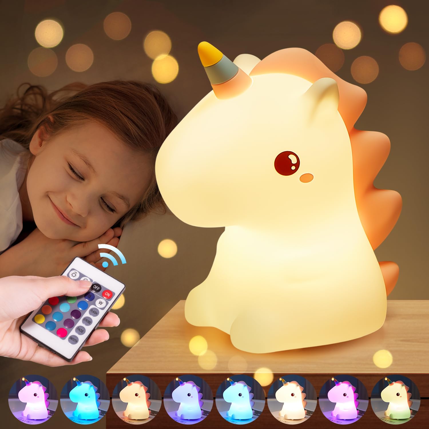 Unicorn Night Light for Kids,【Cute Gifts&Remote】 16 Colors Cute Night Light,5 Lightness & Last 10H Nightlight for Kids Room,Soft Lamp