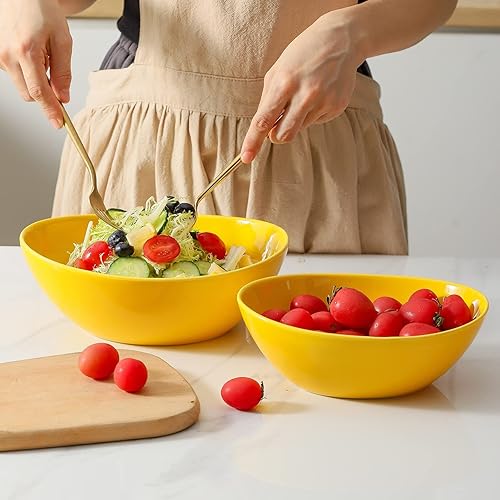 Miniatura 4 de Hasense Tazones grandes para servir, cuencos de cerámica para mezclar ensaladas, platos para servir de 42 onzas para entretenimiento, cuencos