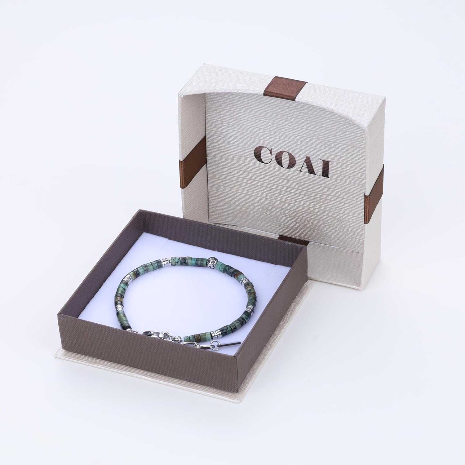 COAI Beaded Bracelet for Men, Fleur De Lis Heishi Gemstone Bracelet for Men, Hematite/Black Stone/Turquoise/Red Jasper - Image 6