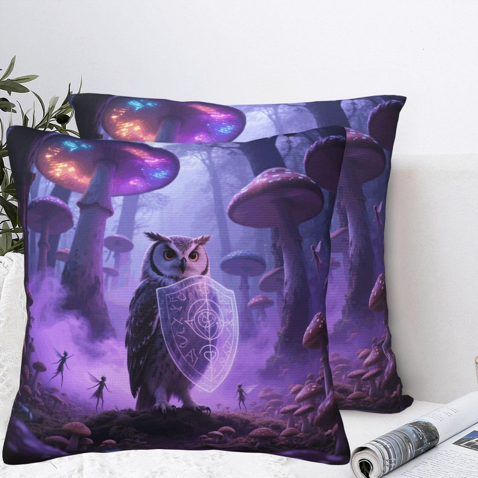 LMNGH Fantasy Owl Plush Throw Pillow Covers 22"X22",Soft Cozy Couch Cushion Covers Decorative Pillow Cases for Holiday Home Bedroom Sofa Decors