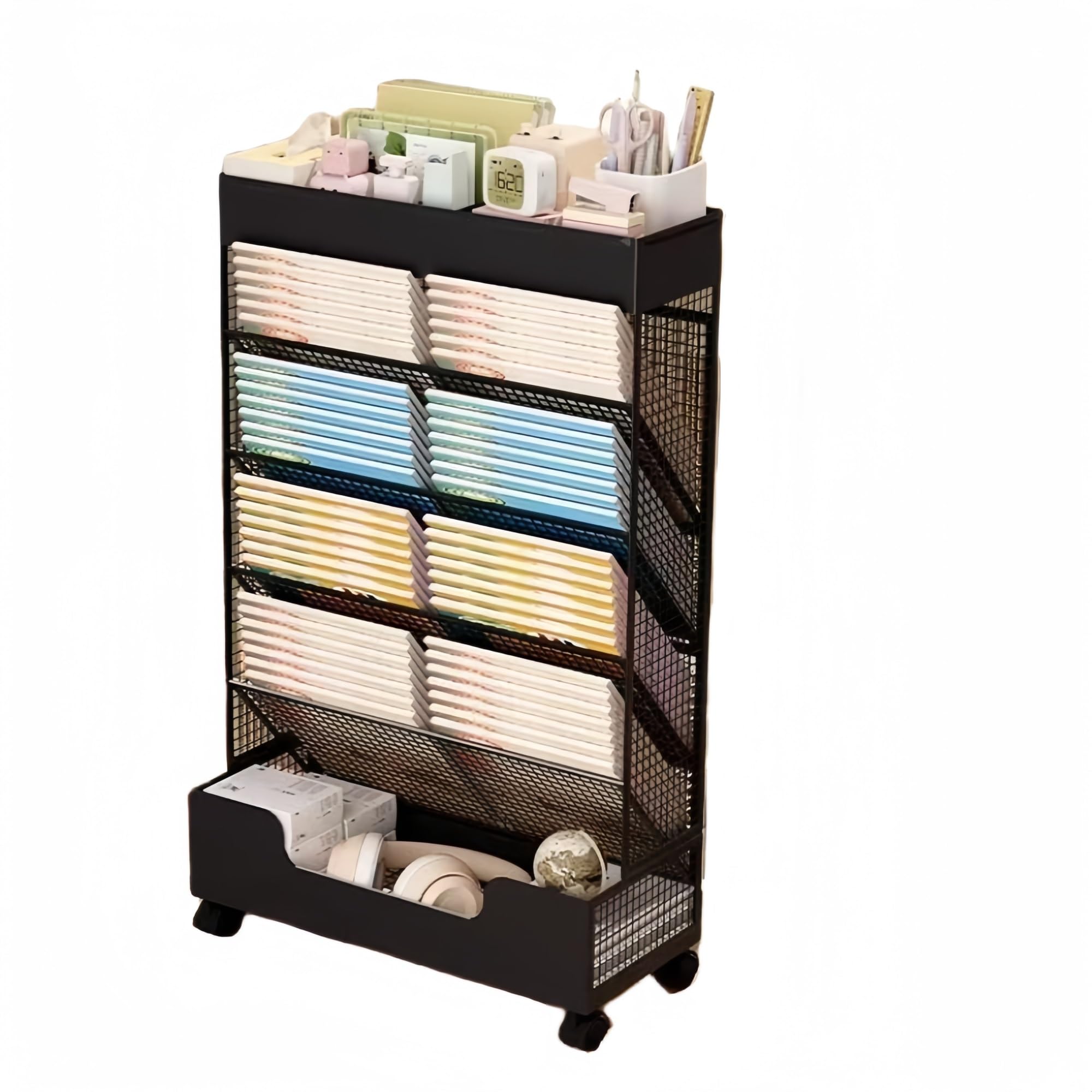 Mobiler Bücherregalwagen mit Rädern, stabil, 41.2x18.3x68.6cm, für Wohnzimmer, Büro