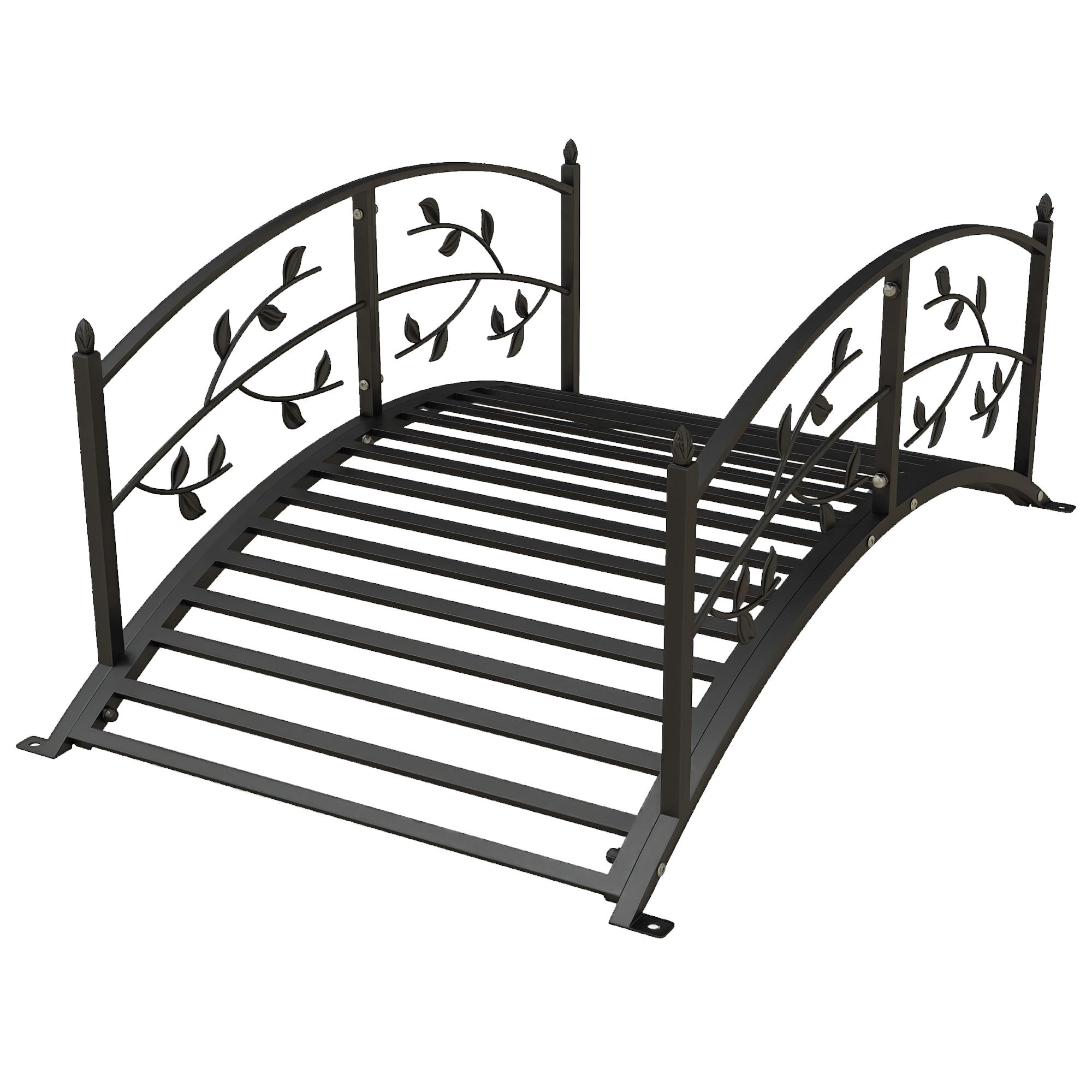 Outsunny Pont de Jardin - Pont de Bassin - décoration du Jardin dim. 119L x 67l x 47H cm avec Balustrade Motif de Vigne Acier Noir