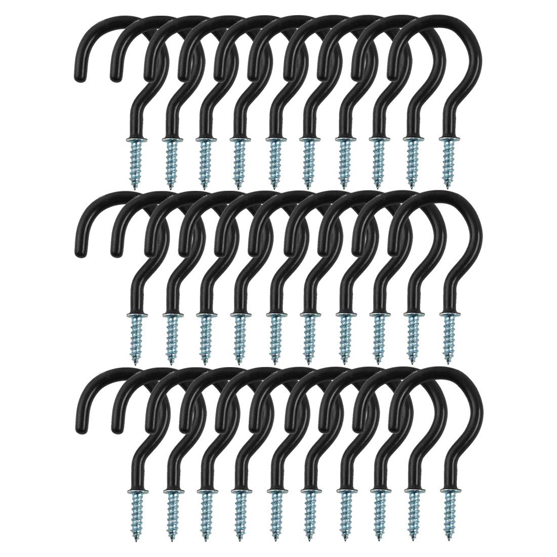 sourcing map 30pcs Cup Ceiling Hooks 3/4 Inch Vinyl Coated Metal Screw in Hanger Hooks for Home Office Plants Outdoor Lights Holder Black