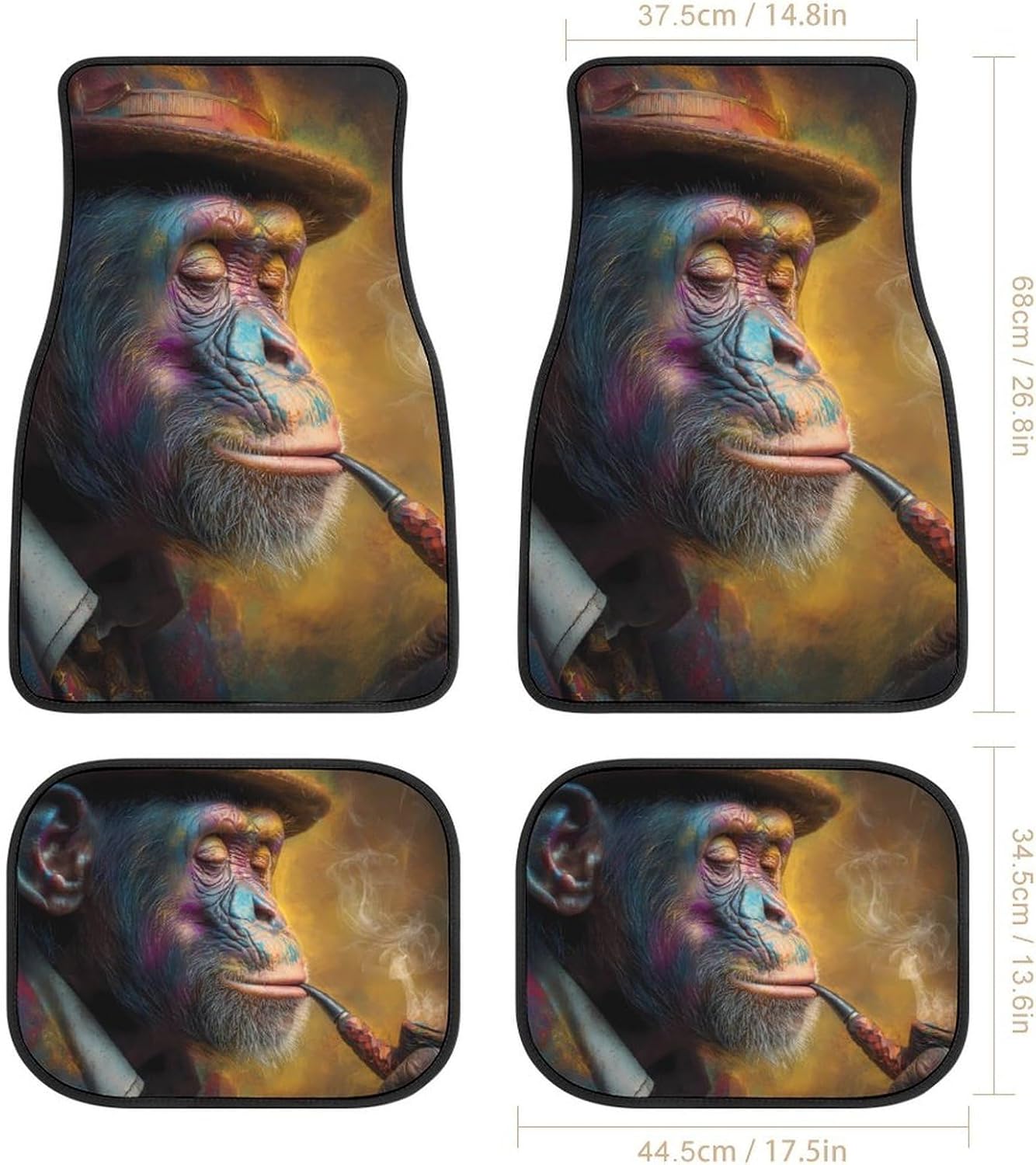 Funny Chimpanzee Monkey Smoking Car Floor Mats Non-Slip Automotive Carpet image 2