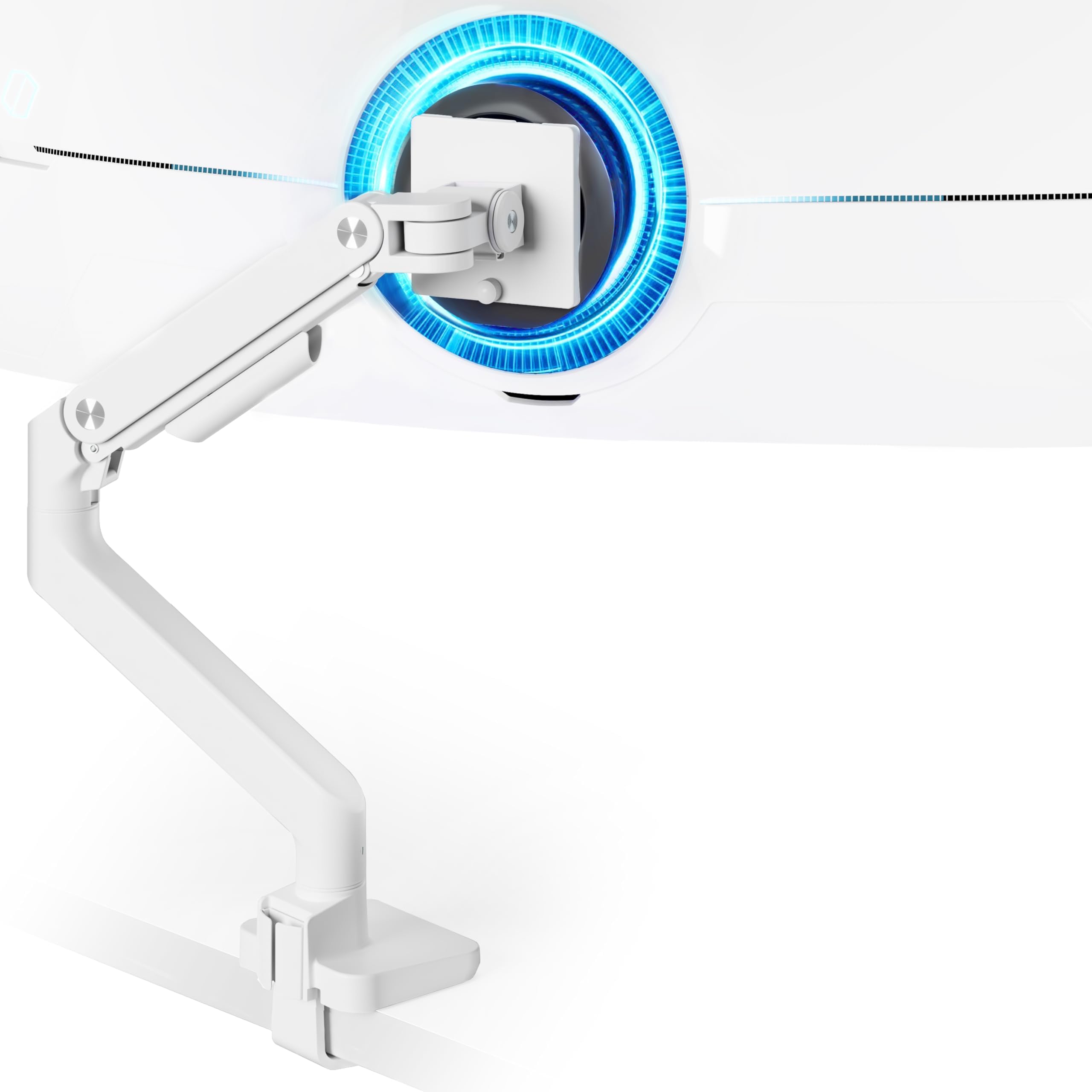 ARES WING Ultrawide Monitor Arm White: Supports 17-49 Inch, 44 Lbs, Full Motion, Table Mount, VESA 75/100, Curved & Flat Screens