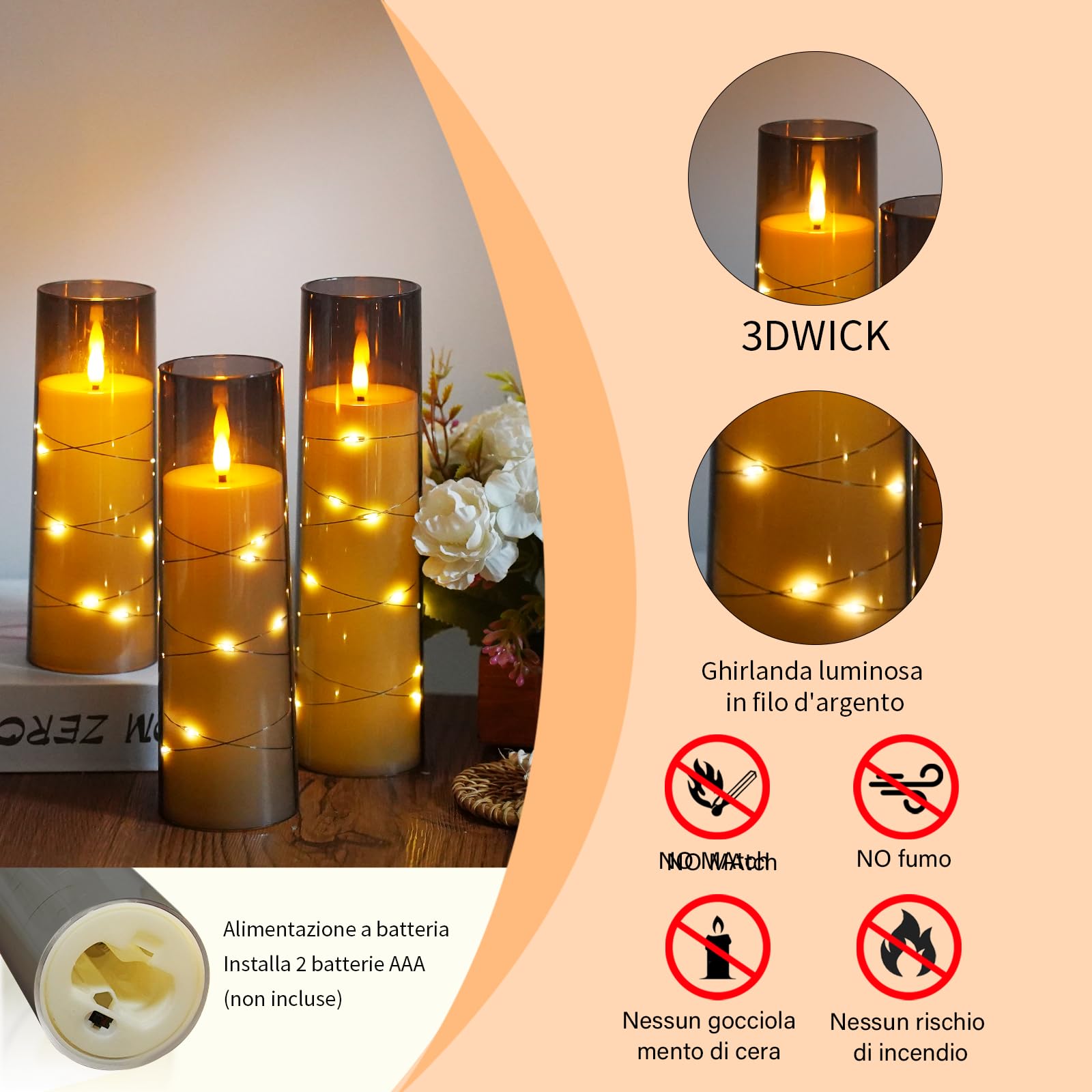 Candele LED Senza Fiamma Con Luci Stringa Incorporate – Set Da 7, Telecomando E Timer, Bianco