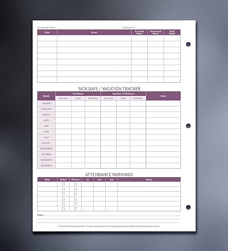 Miniatura 4 de Calendario de asistencia para tarjetas de empleado 2024, papel de cartulina pesado de 100 libras, 8.5 x 11 pulgadas (morado, paquete de 25 hojas)