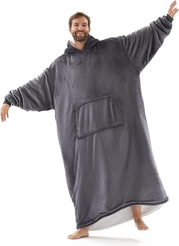 L'AGRATY Manta de gran tamaño con capucha para adultos, manta de forro polar Sherpa con capucha de alta calidad para mujeres y hombres, sudadera