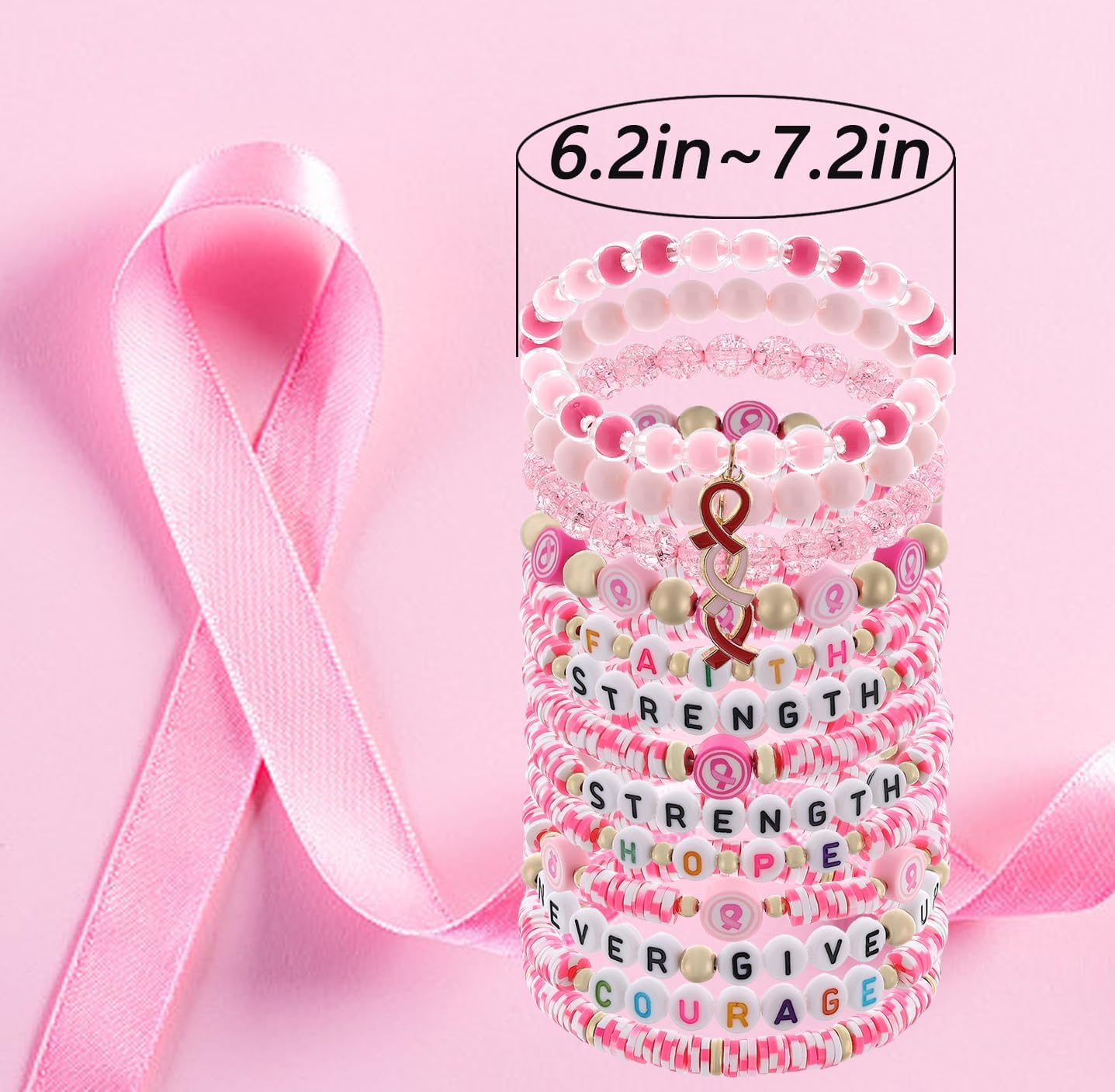 𝐇𝐞𝐢𝐬𝐡𝐢 𝐁𝐞𝐚𝐝𝐞𝐝 𝐒𝐭𝐫𝐞𝐭𝐜𝐡 𝐁𝐫𝐚𝐜𝐞𝐥𝐞𝐭𝐬 for Women Teen Girls St.Patrick's Day Valentine's Day Christmas Breast Cancer Bracelets Stackable Polymer Clay Beads Bracelets Friendship Boho Bracelets Jewelry Set - Image 3