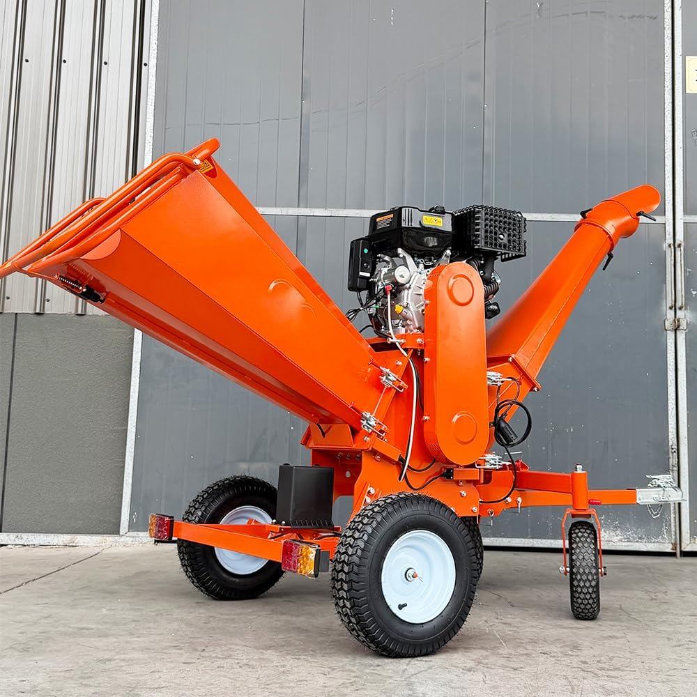 6 Inch 420cc 18HP Gas Powered Wood Chipper Shredder Mulcher, Leaf & Branch Shredder with Towbar, Emergency Stop Button, 6" Max Chipping Capacity for Wood Pellets (Red)