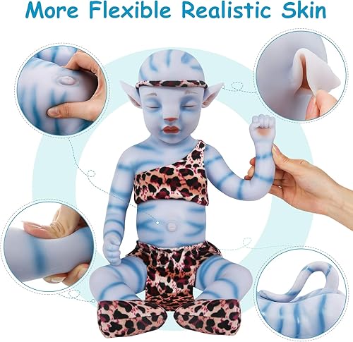 Miniatura 9 de Vollence Muñecas de bebé de cuerpo completo de silicona Avatar durmiendo de 17 pulgadas, no son muñecas de vinilo, bebé Na'vi Reborn todo de