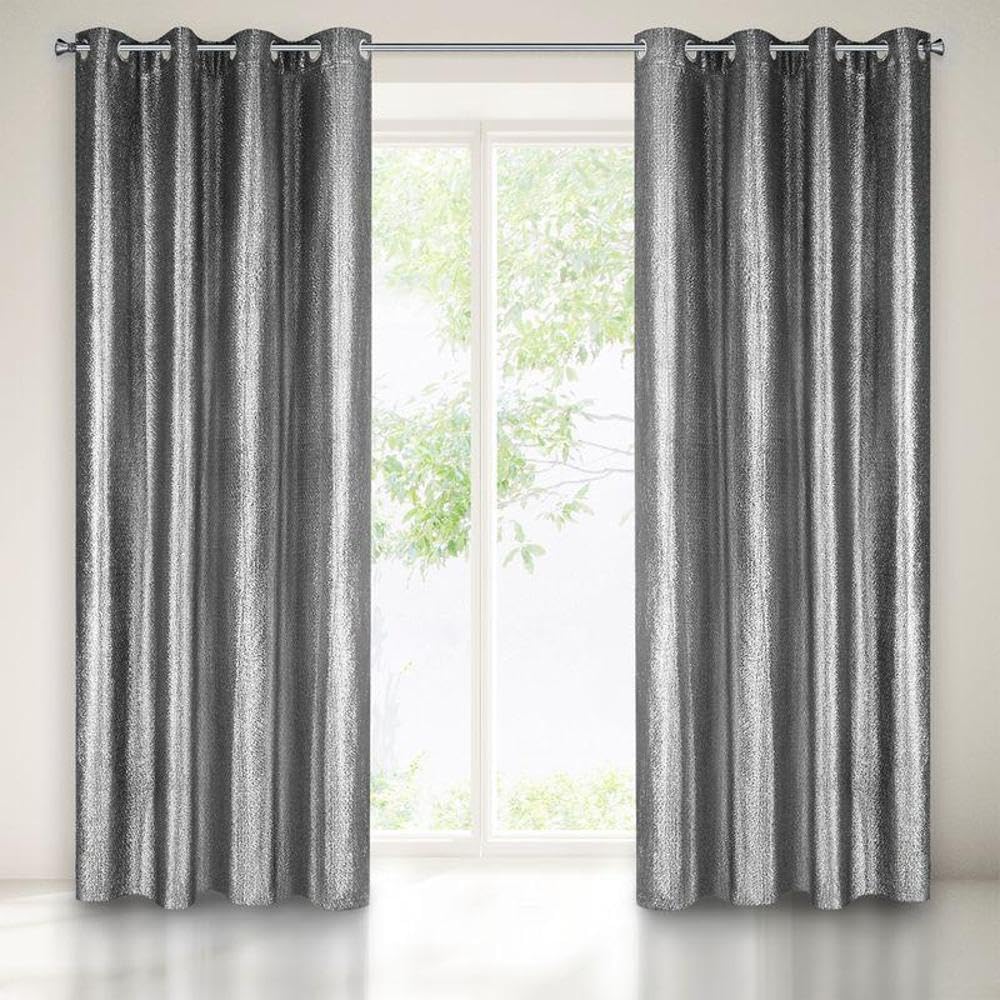 Eurofirany Rideau doré argenté avec Galon fronceur à œillets - Or argenté Noir Brillant (Argent Brillant, 140 x 250 cm - Rideau à œillets)