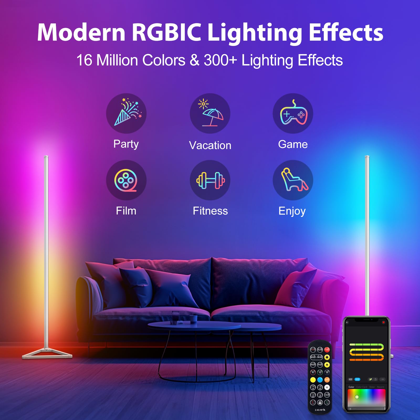 HANDSONIC RGBIC Corner Lamp,16 Million Colors LED Floor Lamp,141