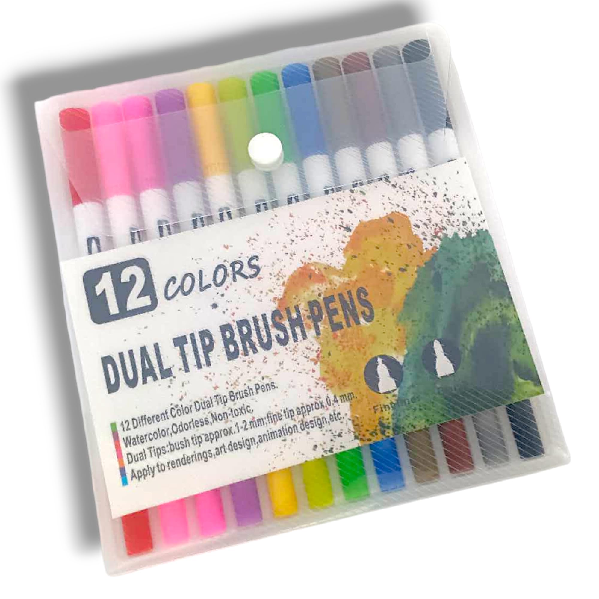 Kidorado - Dual Tip Watercolour Painting Brush Marker Pens Set Felt Tip and Fineliner | Color Water Based Marker Pens for Calligraphy Drawing Sketching Book Bullet Journal (12 Colors)