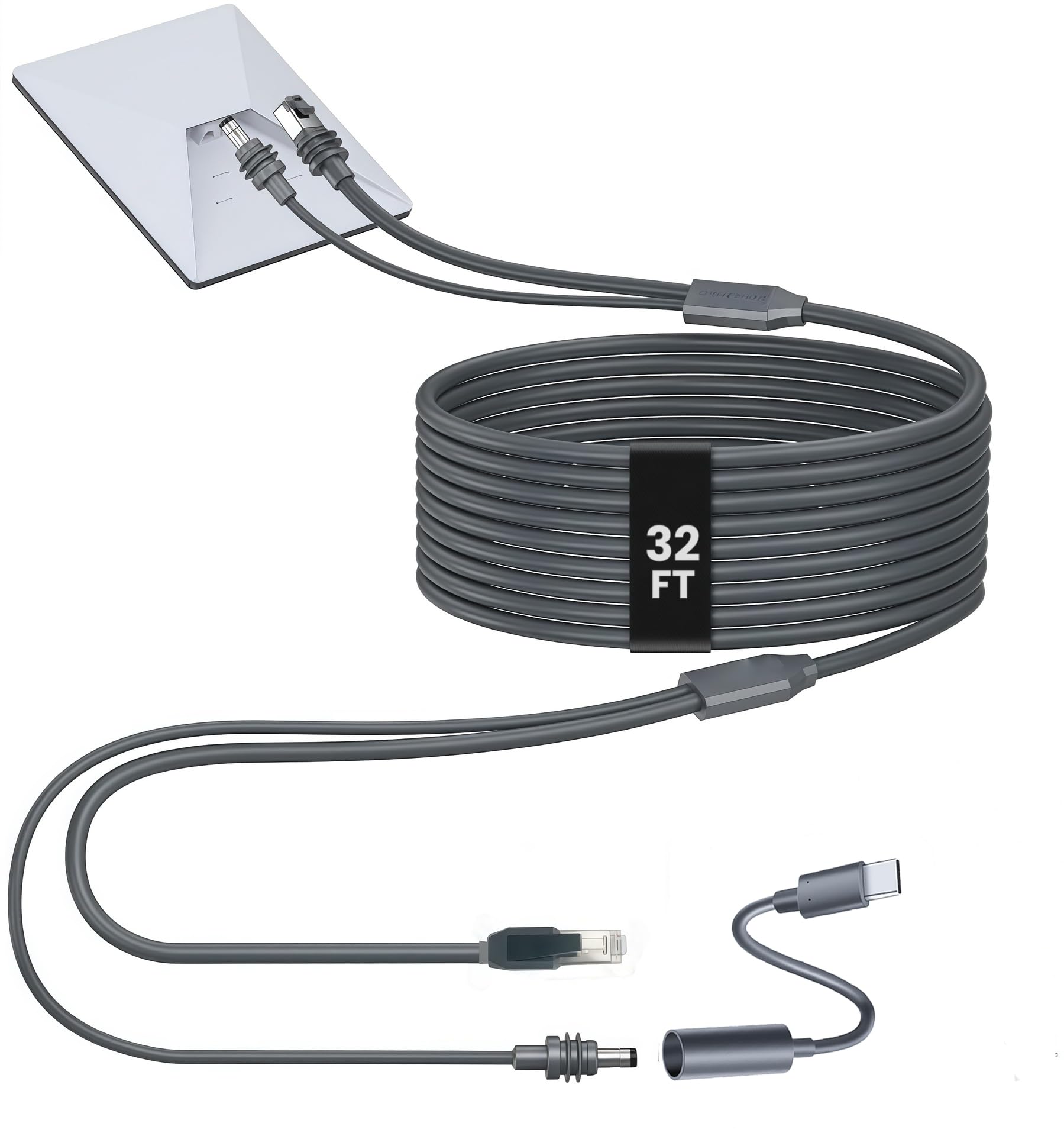 Starlink kabel mini Ethernet, 10 m, zintegrowany kabel zasilający DC + kabel zastępczy Gigabit Cat5e, wodoszczelny kabel outdoorowy do kampera, na kemping, z adapterem USB C do DC