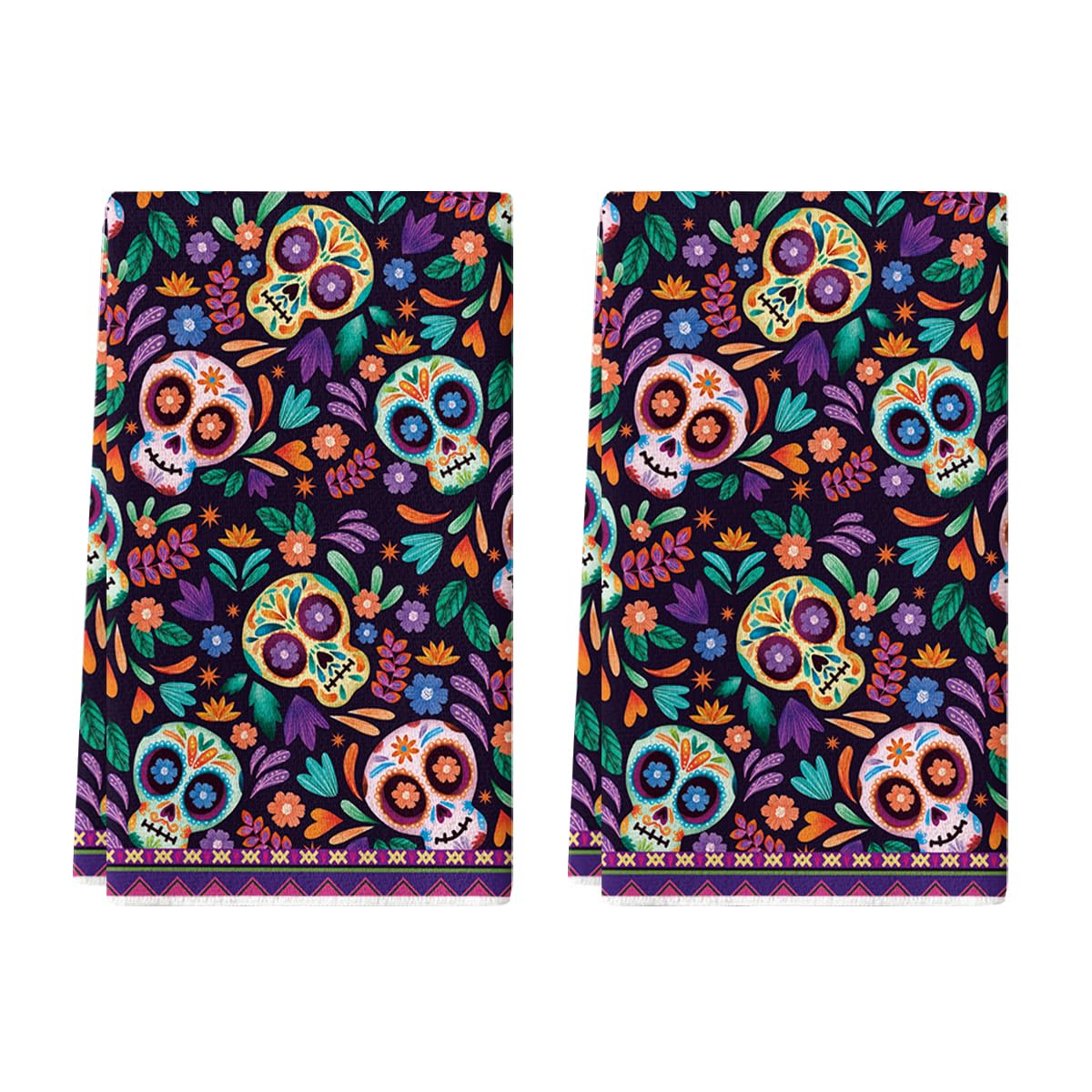 Mexican Dish Towels Set Of 2 - 18x26 Inch Cinco De Mayo & Day Of The Dead Themed Kitchen Towels For Fiesta Decor