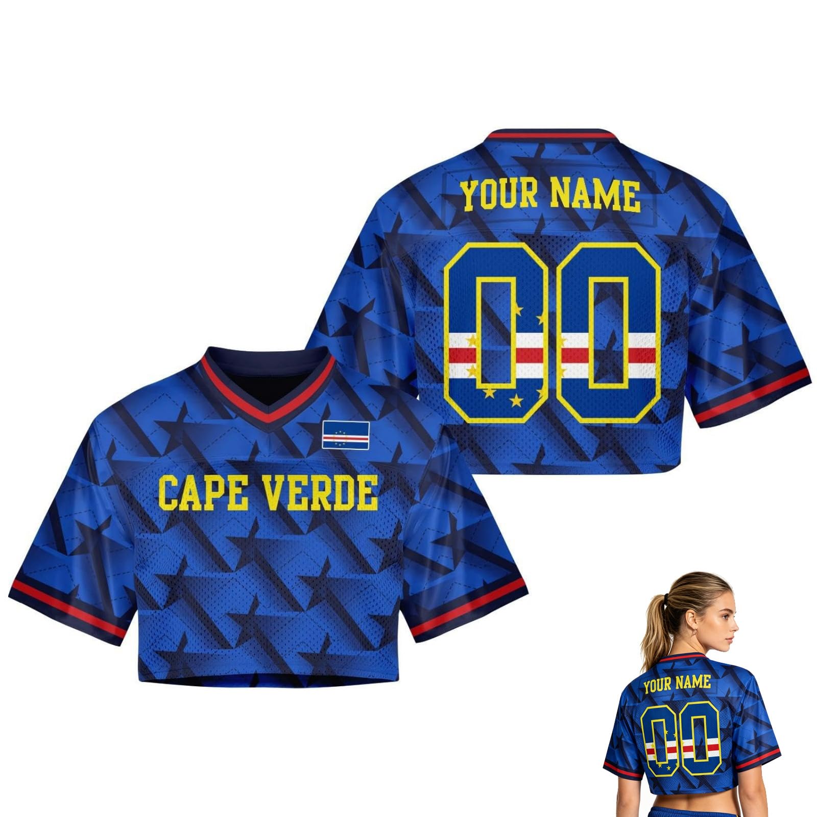 2026 World Cup Fan Shirt for Women,Personalised Name & Number, Y2K Crop Style Jersey, Cute Summer Short Sleeve Top for Match Day, Loose Streetwear Perfect Gift for Girls (Ca-pe Verde) — image 1