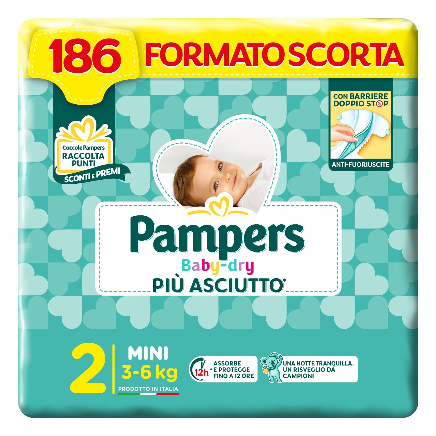 Pampers Baby Dry Mini, 186 pañales, talla 2 (3-6 kg)