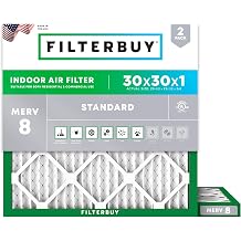 Filterbuy 30x30x1 Air Filter MERV 8 Essential Dust & Allergy Defense 2-Pack, Electrostatic Pleated HVAC AC Furnace Filters Replacement, Made in USA Actual Size 29.50 x 29.50 x 0.75