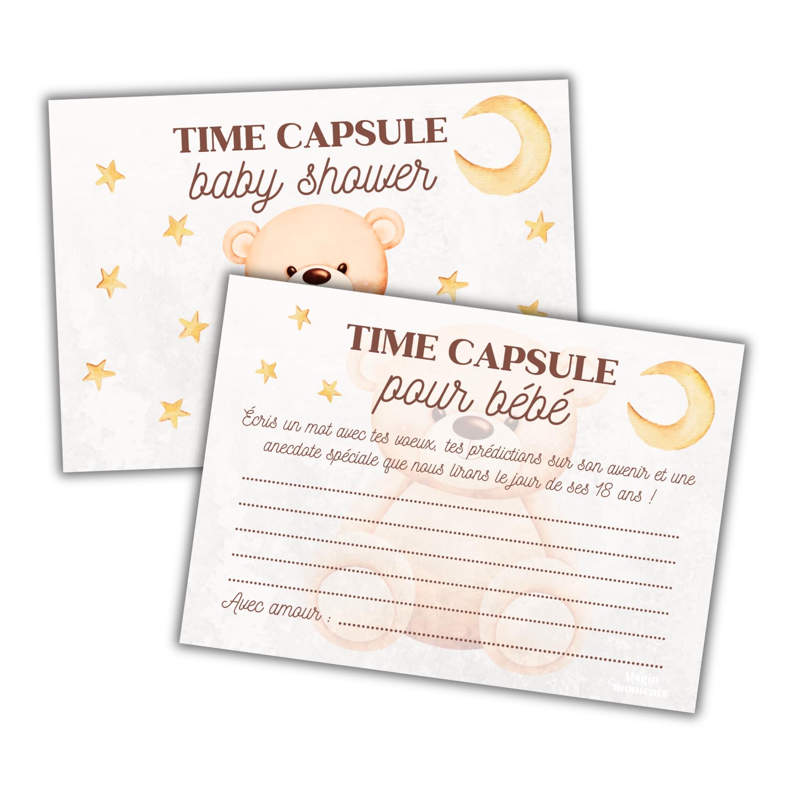 20 Baby Shower Bear Cards in French, Teddy Bear, 20 Cartes Time Capsule
