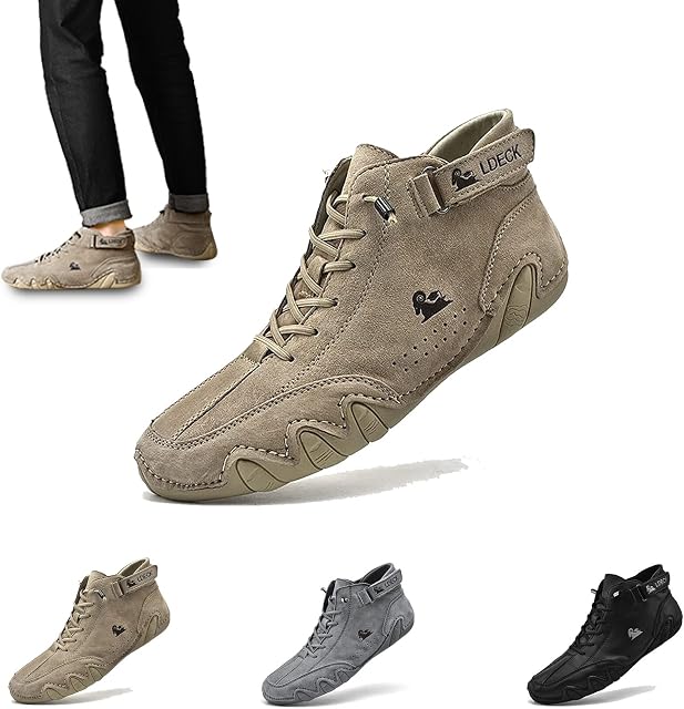 QQKKZX Unisex Italian Handmade Suede Velcro High Boots, Beck Shoes Men Waterproof Velcro Chukka Handmade Non-slip Casual Sneakers, Dbeck Italian Shoes for Men (Color : A.khaki, Size : 9)