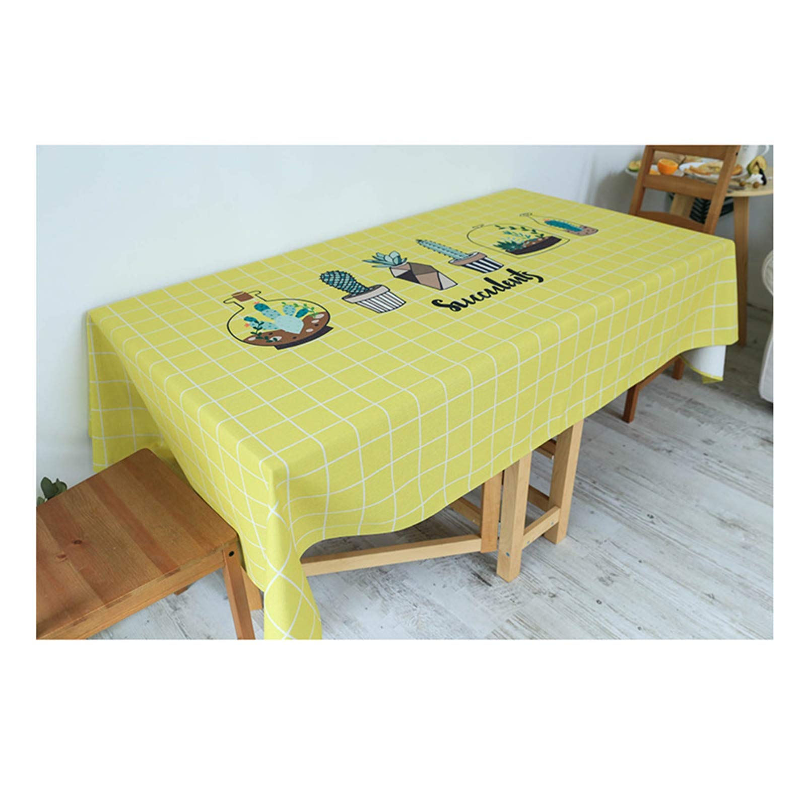 Nappe plantes carreaux 140x140cm en coton lin moderne pour table carrée style 3