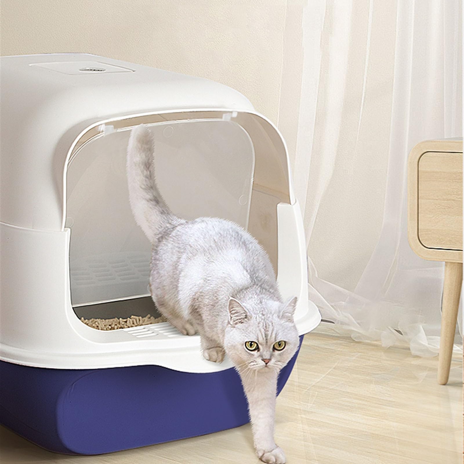 Lettiera per Gatti Grande lettiera for Gatti Oscurante, con Coperchio e Paletta, Privacy e Facile Accesso for la Pulizia Toilette per Gatti(Blue)