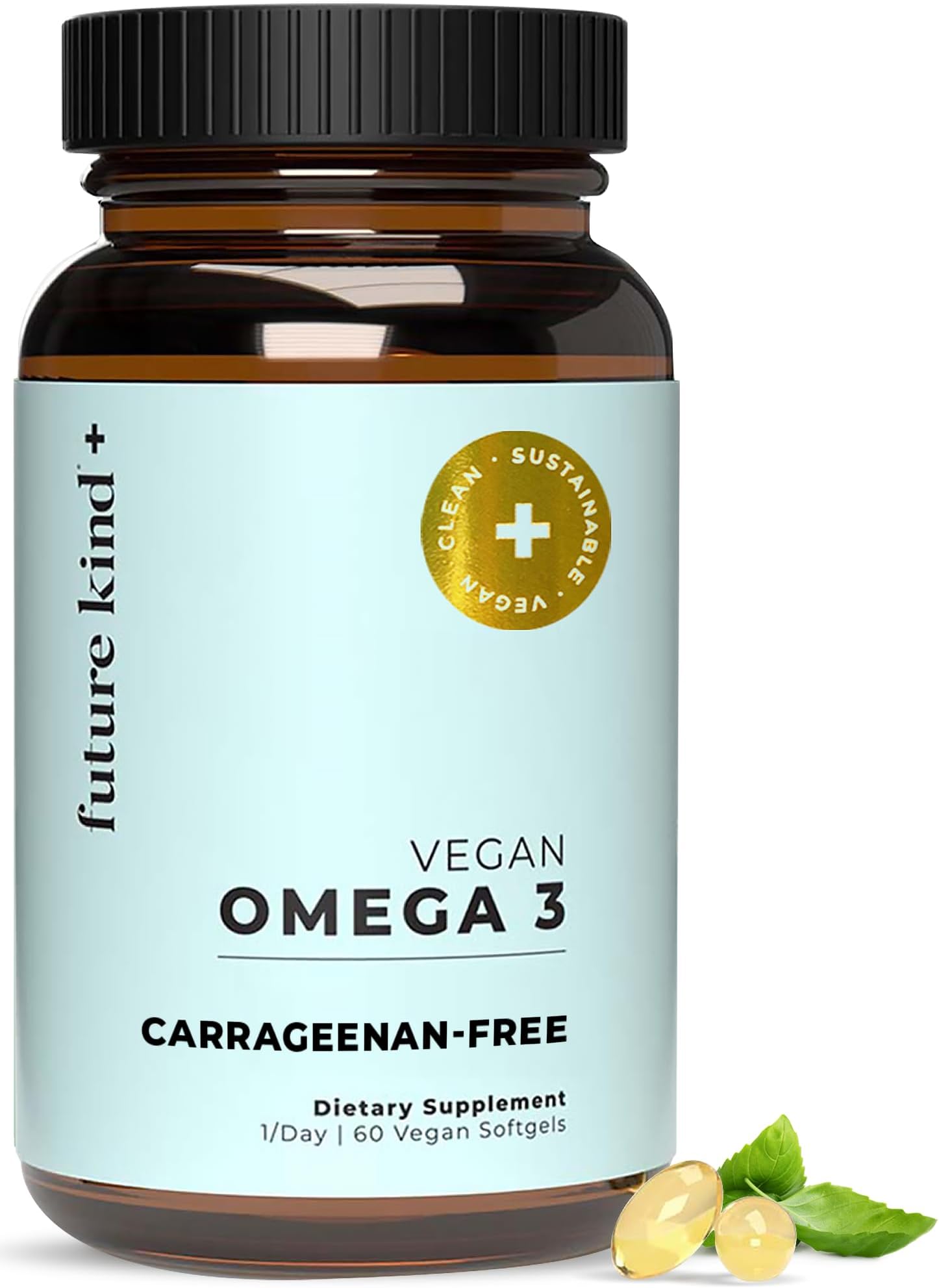 Future Kind Omega-3 Supplement for Clarity, Memory, and Mobility Comfort, 2 Months Supply of Citrus-Scented Softgels with EPA and DHA, Vegan Omega-3 Supplement from Algae, Carrageenan Free, 60 Count