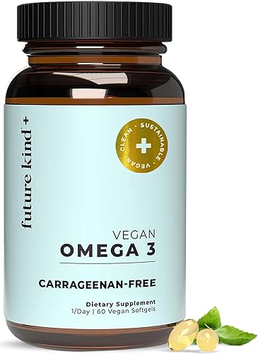 Future Kind Suplemento vegano Omega 3 | Botella de vidrio y sin carragenina | Omega 3 a base de plantas con EPA y DHA de aceite de algas | Ácidos
