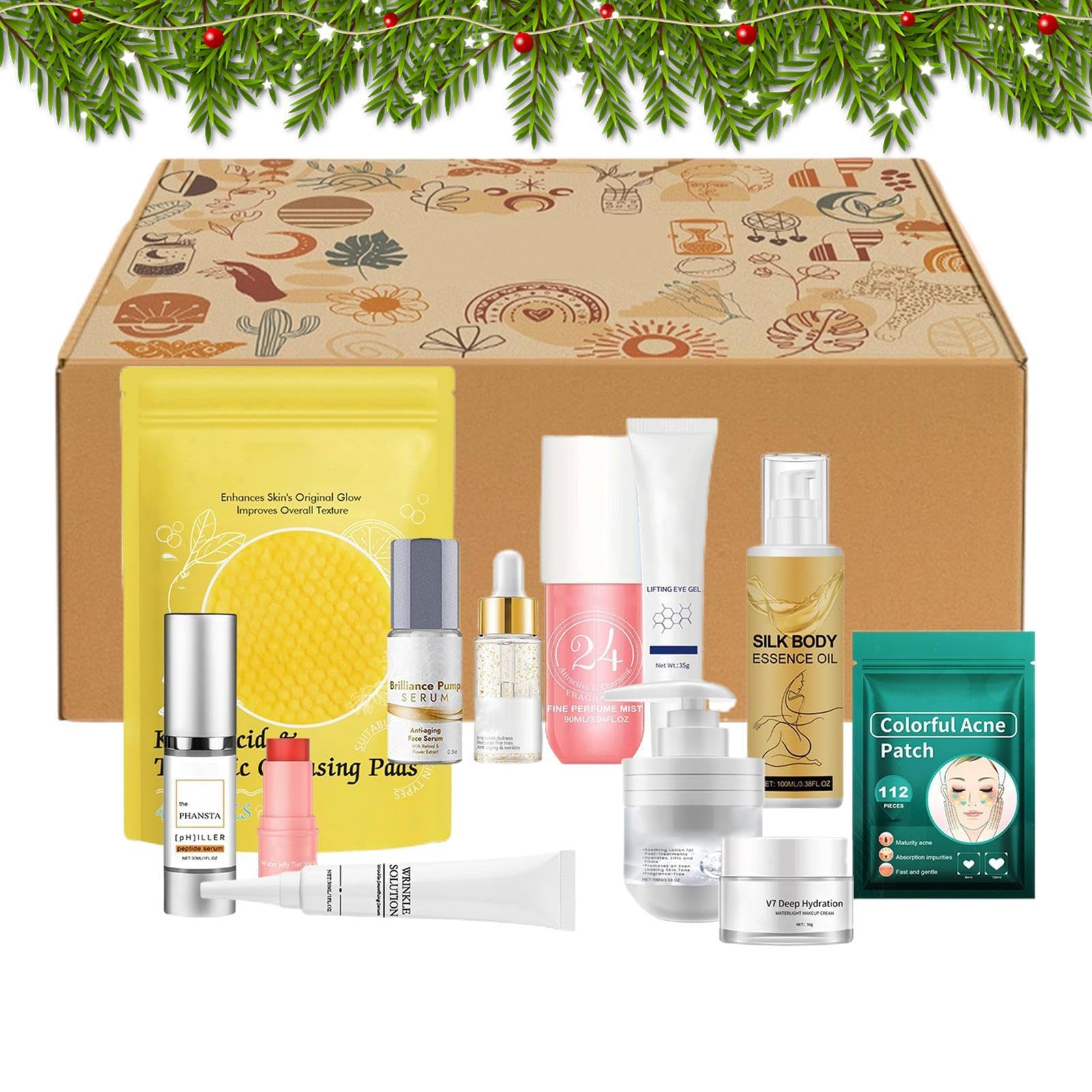 Set per la cura della pelle, kit per la pulizia del viso, rassodante e idratante, per donne, mogli, mamma, fidanzata, viaggi, casa, , calze di Natale