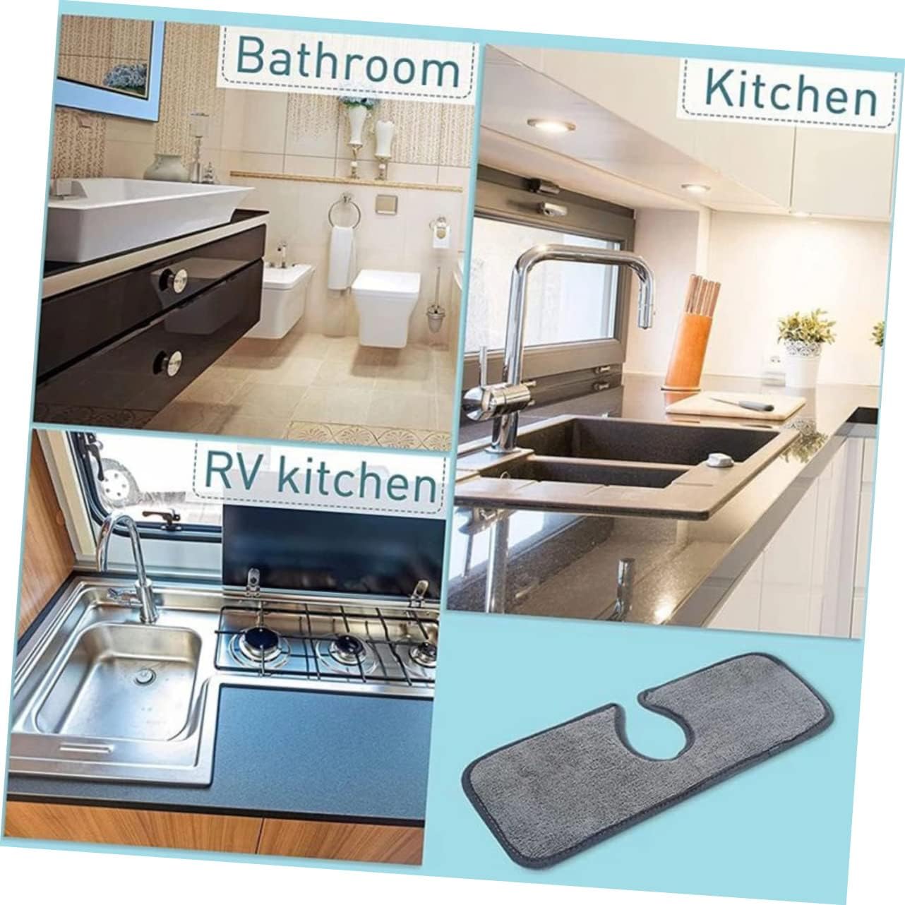 Cabilock 4sets Simple Mat for Faucet Wash Basin Water Absorption Pad Keep Kitchen Bathroom Clean Dry 2pcs*4