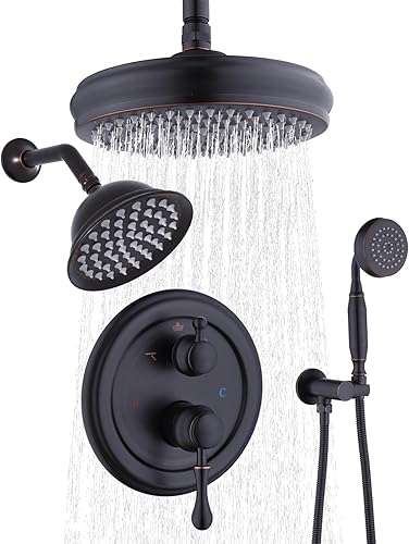 Vista 21 de Enga Juego de grifo de ducha de latón con boquilla de bañera, cabezal de ducha de lluvia de 8 pulgadas, combo de rociador de mano, desviador de 3