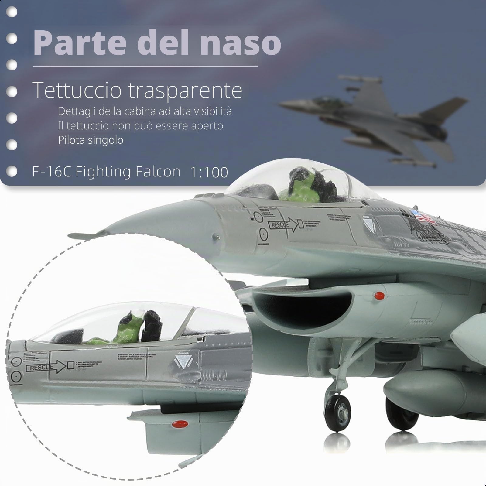NUOTIE 1/100 F-16C Fighting Falcon Modello da Caccia in Metallo Pressofuso Kit di Aerei da Caccia Modello di Aereo da Caccia Aereo Militare per Collezione e Regalo