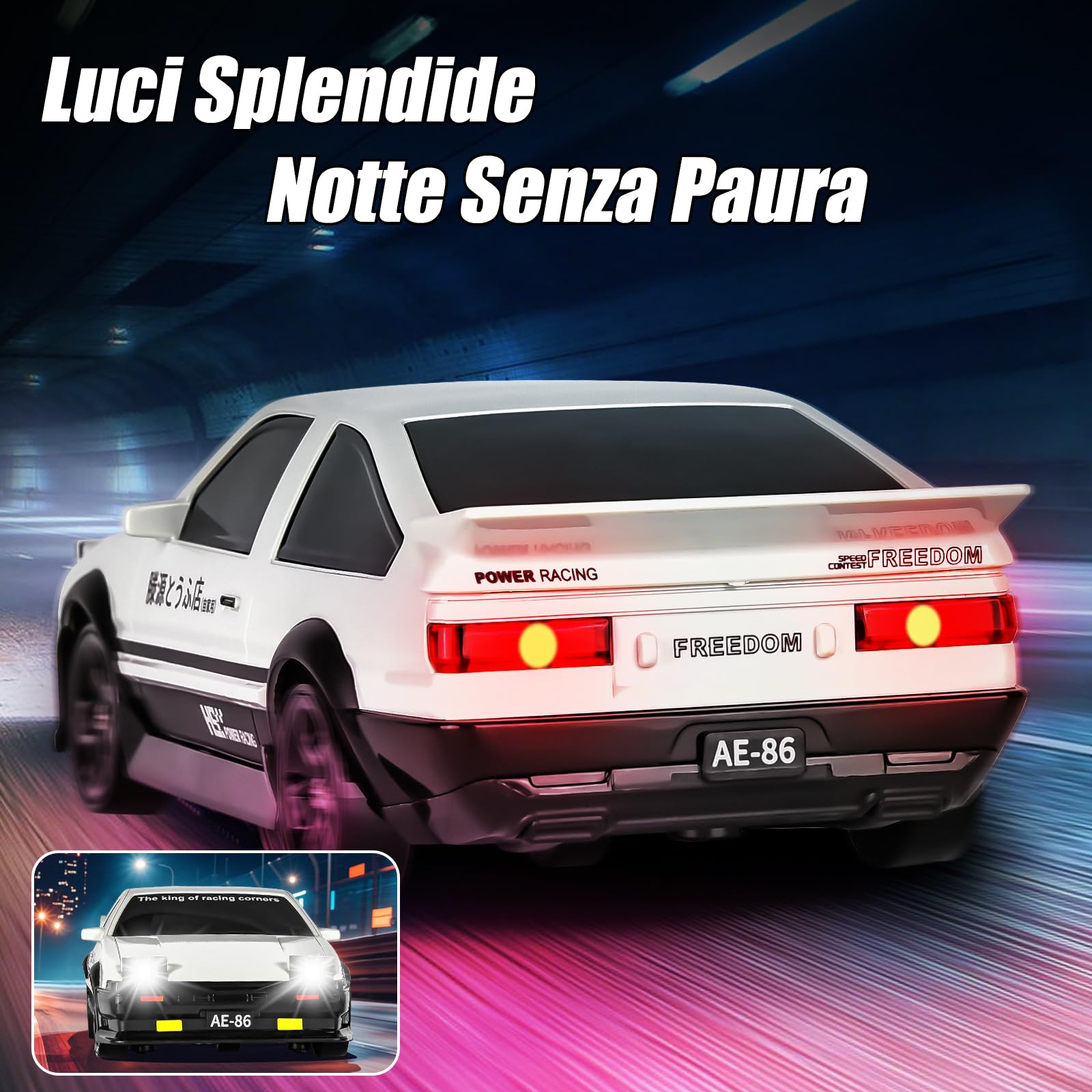 BuzzoXerex RC Drift Car, Mini Macchina Telecomandata Drift, 1/24 4WD Auto Telecomandata con Luce LED, 18km/h, Auto Giocattolo per Adulti e Bambini di Età Superiore agli 6 Anni (Bianco)