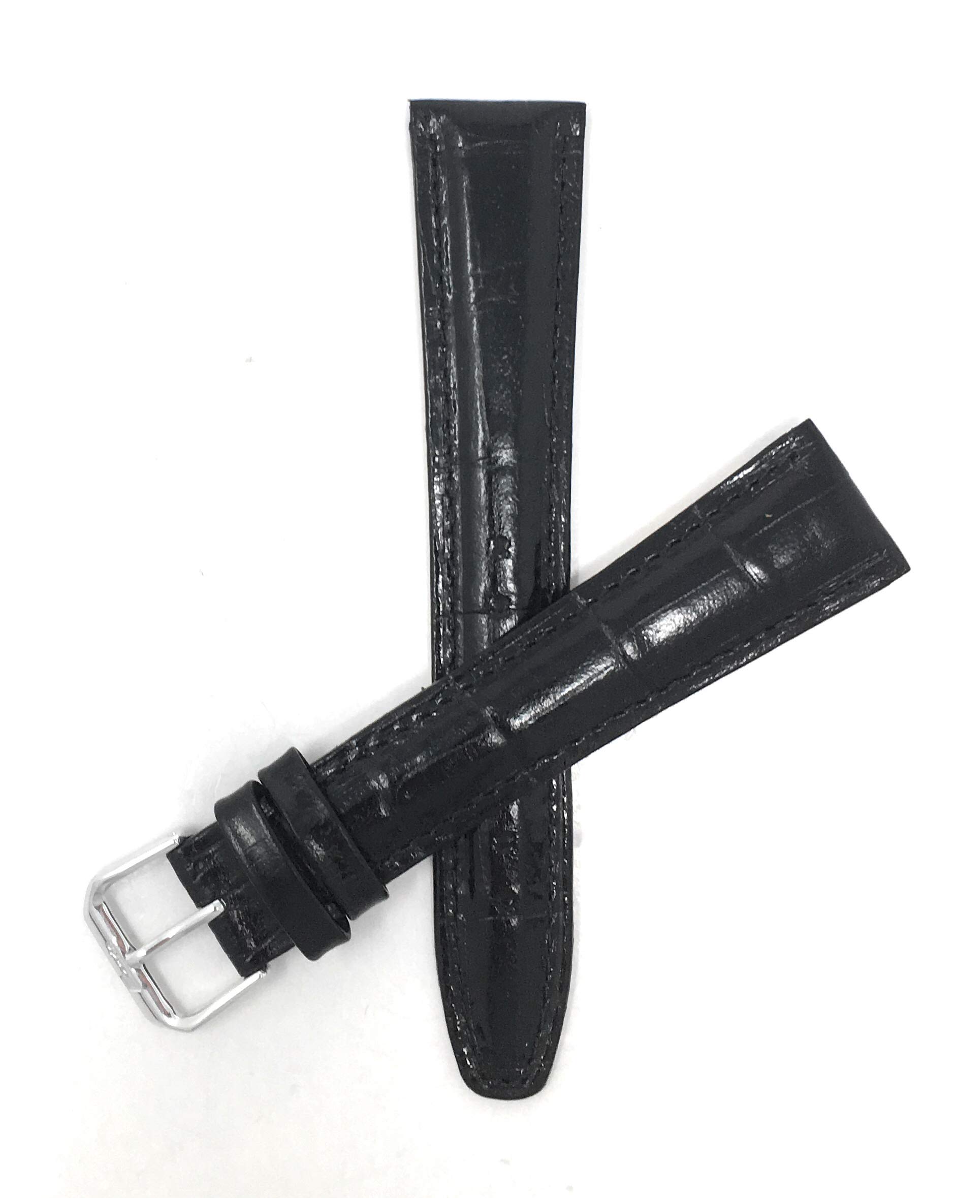 Bandini Extra Long (XL) 20mm Italian Leather Watch Band Strap - Black - Padded - Alligator Pattern