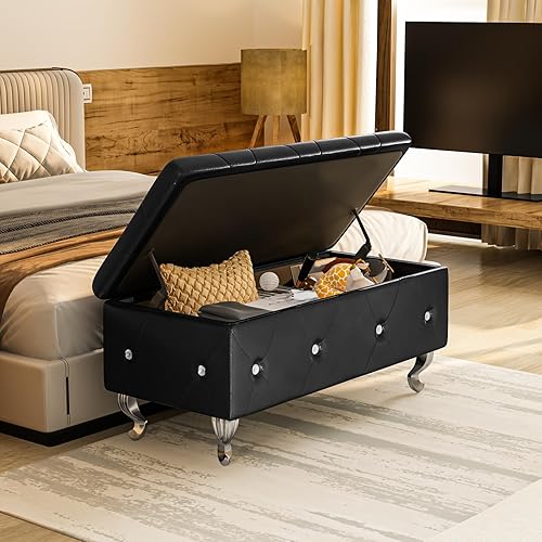 Miniatura 5 de DKLGG Banco otomano de almacenamiento para dormitorio, banco de entrada tapizado con patas y bisagra de seguridad, banco de almacenamiento pequeño