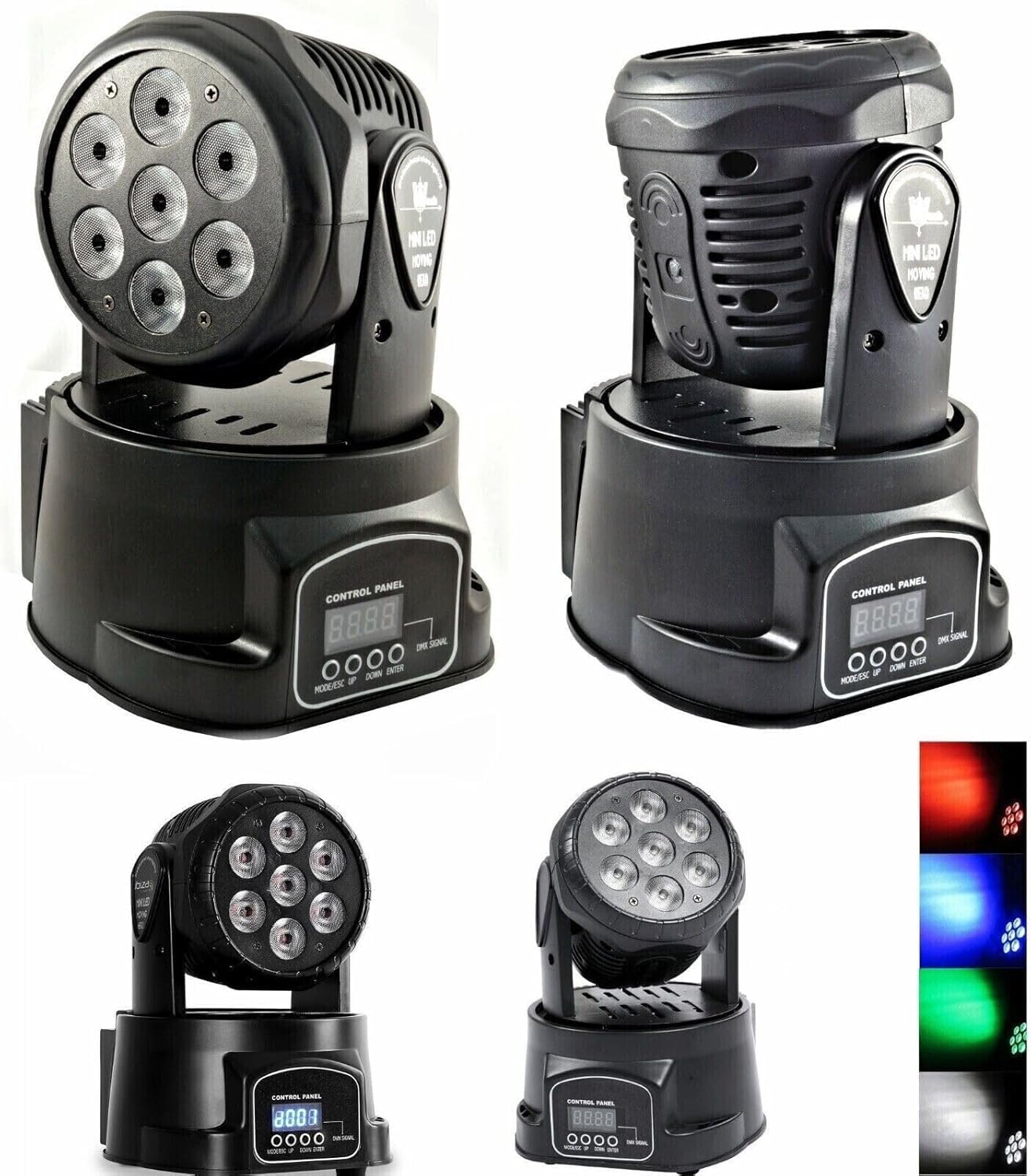 PROIETTORE LED RGB TESTA ROTANTE MOBILE EFFETTI DISCO 7 LED 10W