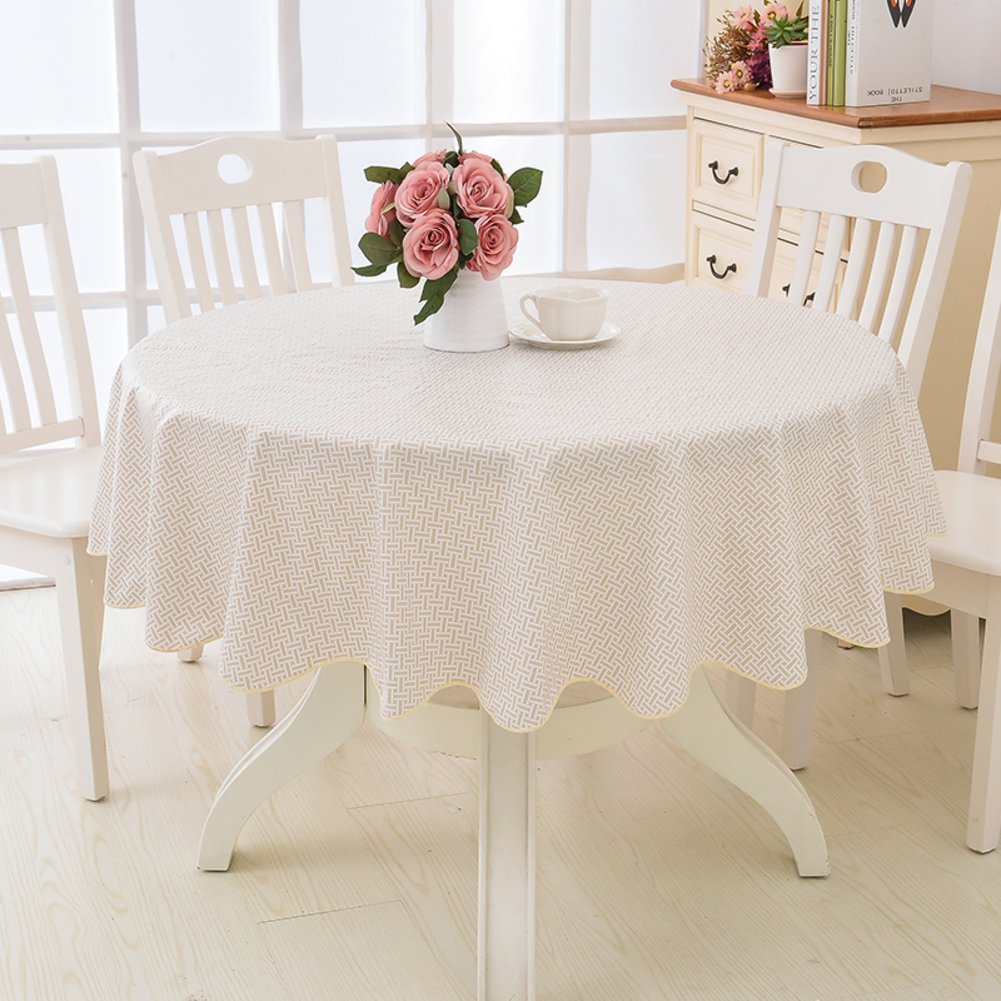 Nappe ronde en vinyle beige 200cm imperméable et déperlante avec dentelle PVC