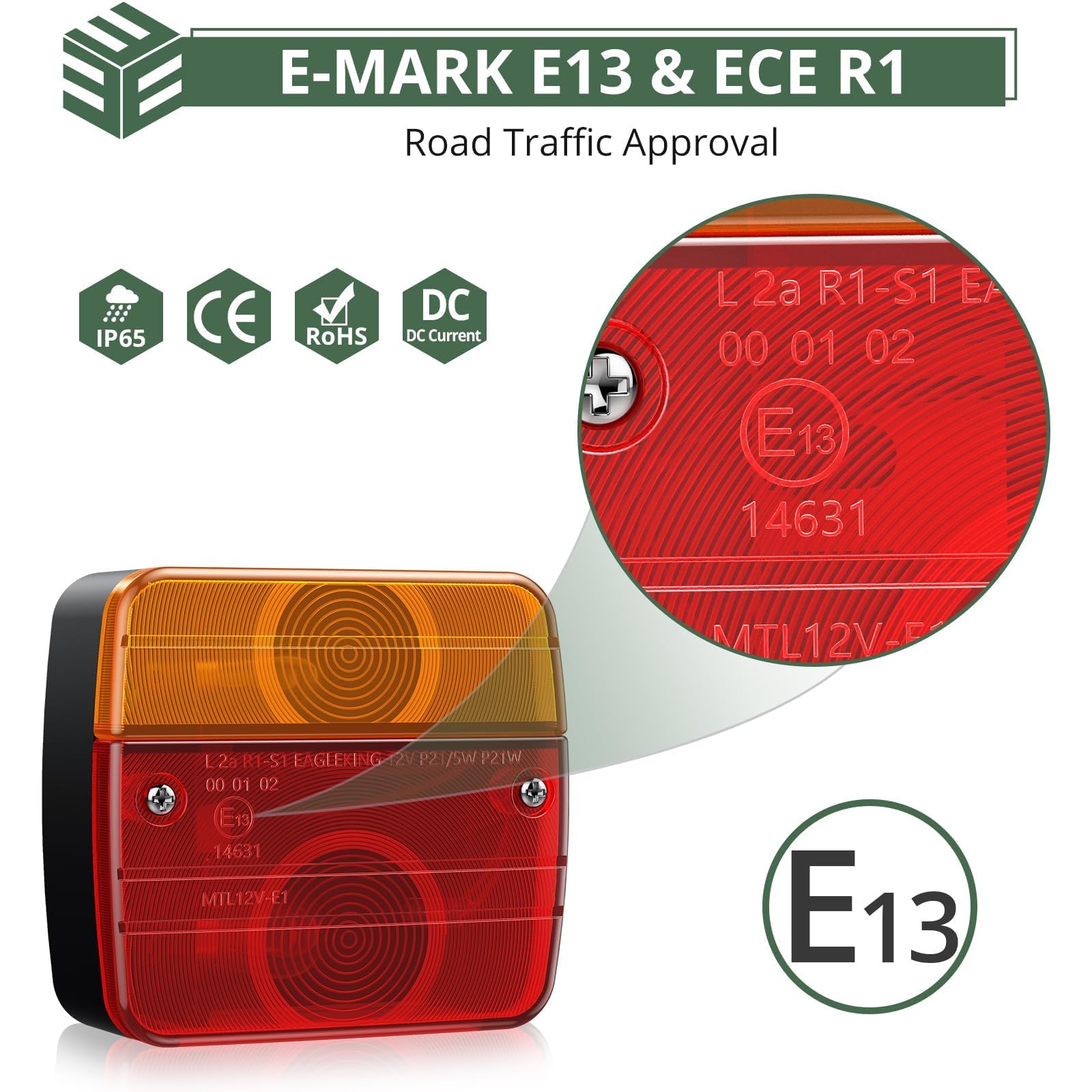 EYPINS E-Mark E13 zestaw świateł tylnych, uniwersalne, 12 V, z kablem o długości 7,5 m, 7-biegunowe oświetlenie przyczepy, oświetlenie tablicy rejestracyjnej, wodoszczelne IP65, do samochodów