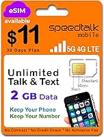 Vista 1 de Tarjeta SIM prepaga para teléfonos móviles y celulares SpeedTalk Mobile para teléfonos inteligentes y celulares Plan mensual de $11 - Llamadas
